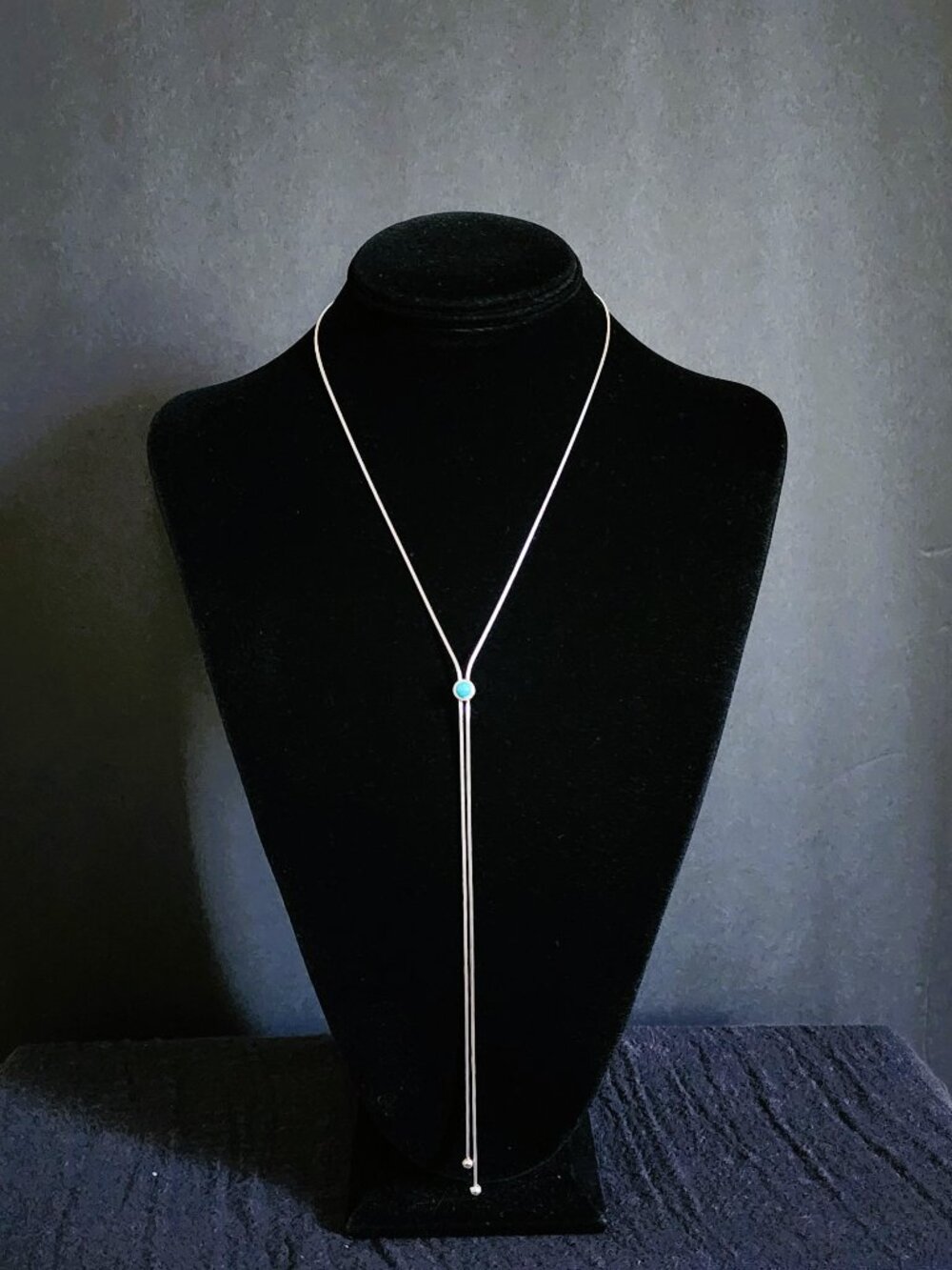 Vintage 90s Milor Italy 925 Sterling Silver Turquoise Lariat Bolo Necklace